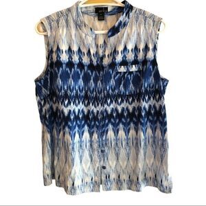 𝅺ERIKA Sleeveless Indigo Blue & White Blouse